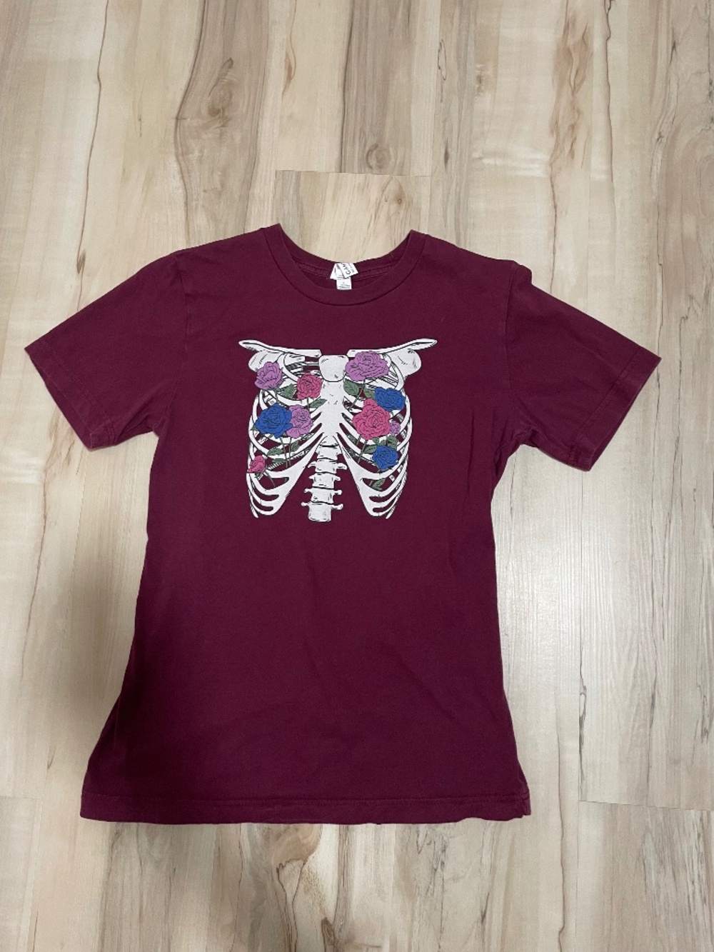 Maroon floral skeleton t-shirt